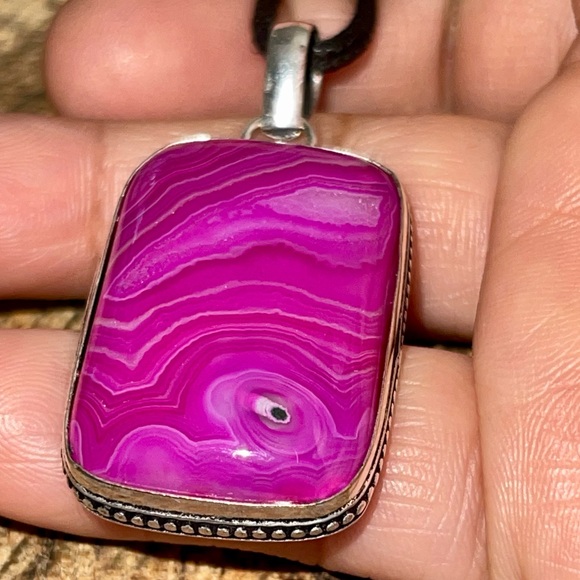 Pink Botswana Lace Agate Pendant 2” - Picture 9 of 14